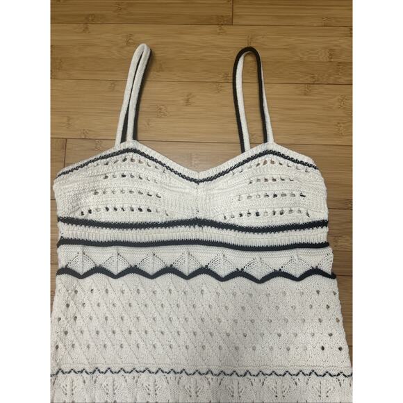 Boho Crochet Knit Maxi Dress – White with Black Trim Mediterranean Vibe Sz XL - Picture 4 of 8